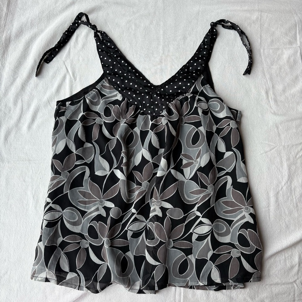 Mixit Black and Gray Floral Polka-Dot Top